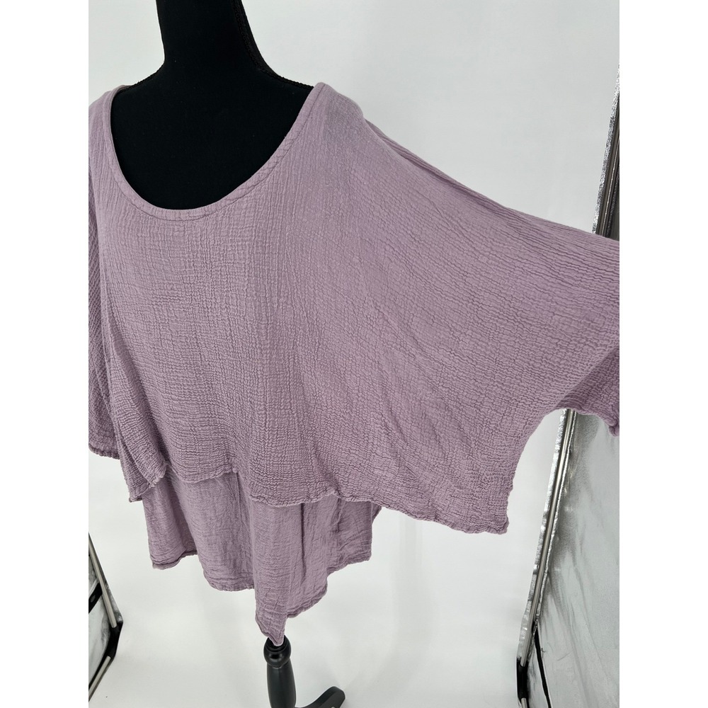 OH MY GAUZE! 2 Top Lavender Purple Cotton Crinkle Layered Lagenlook Tunic L/XL - Picture 3 of 12